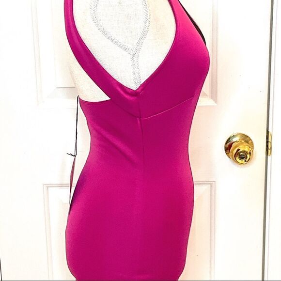 NWT BLVD Collection Women’s Sz Sm Hot Pink Halter Open Back Above Knee Bodycon - Picture 3 of 14